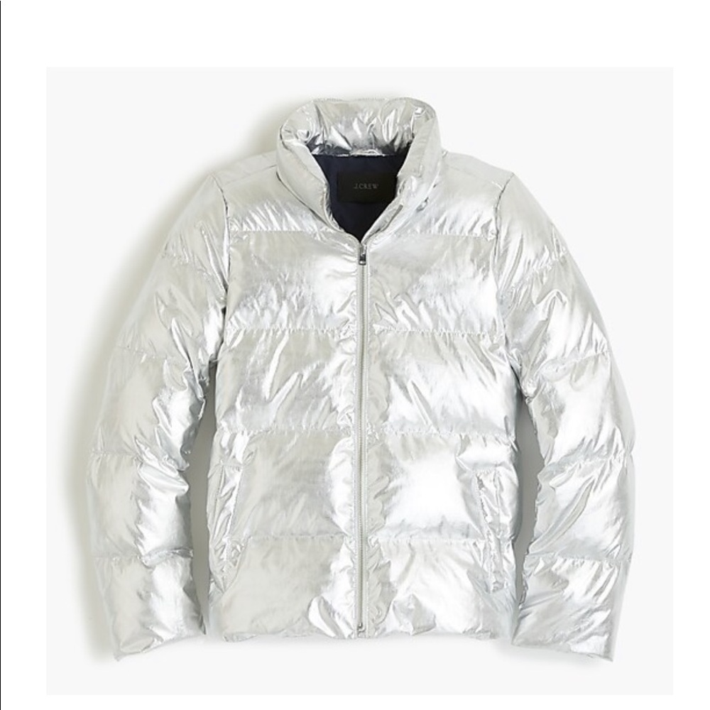 EUC J.Crew Silver Metallic Puffer w/ Primaloft XL
